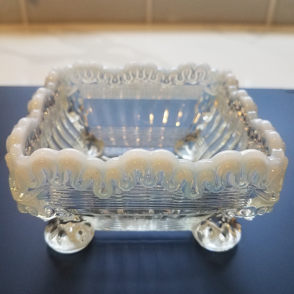 Antique Opaline Square Squiggle Berry Bowl AS IS